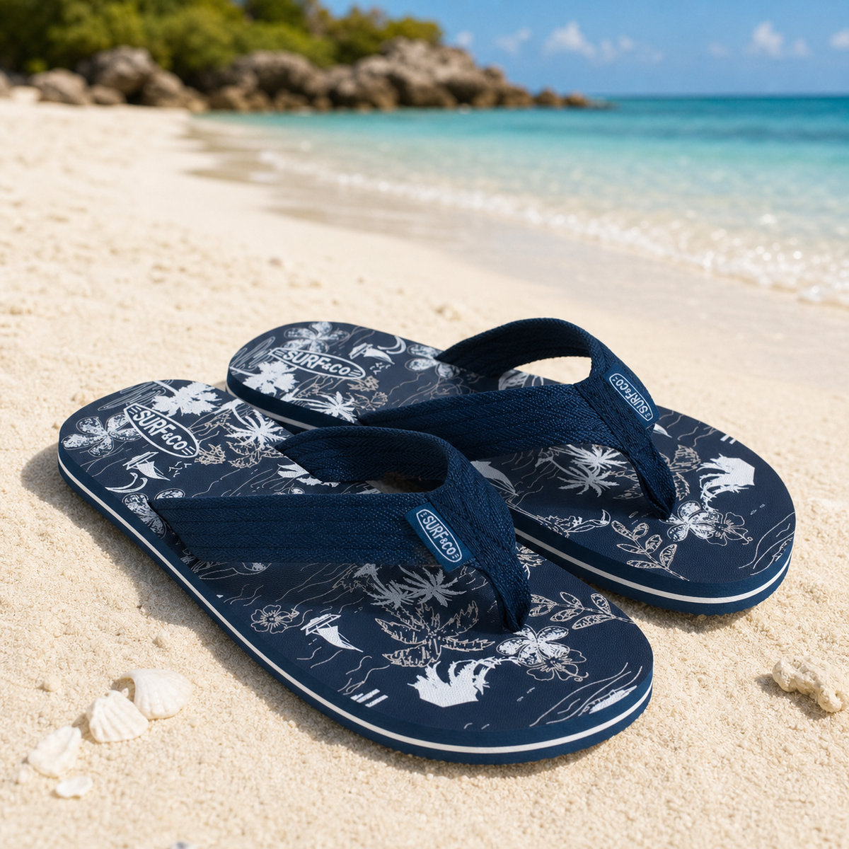 Slapi Barbati Bleumarin Cu Imprimeu Tropical Surf
