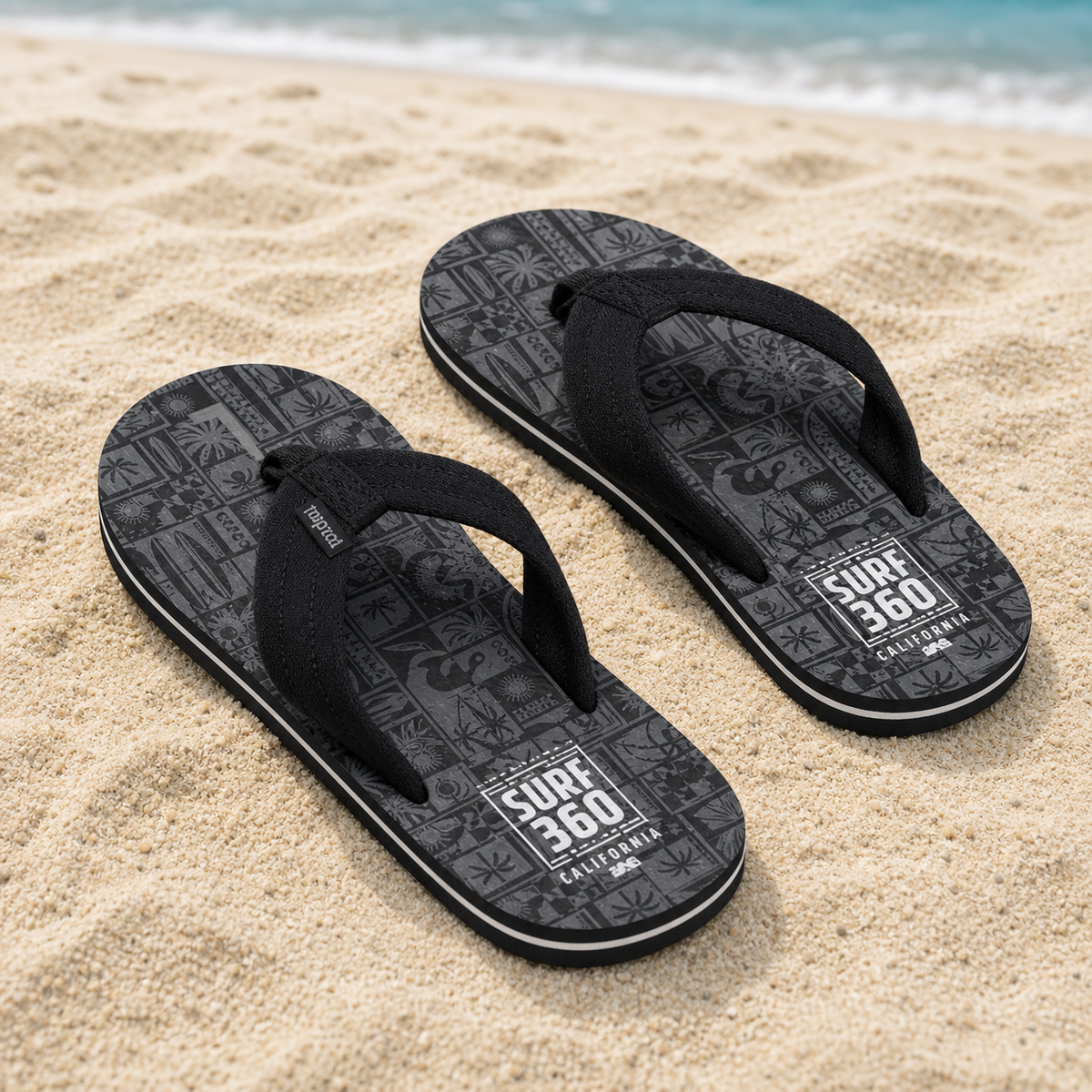 Slapi Barbati Gri Cu Model Surf Si Barete Textil