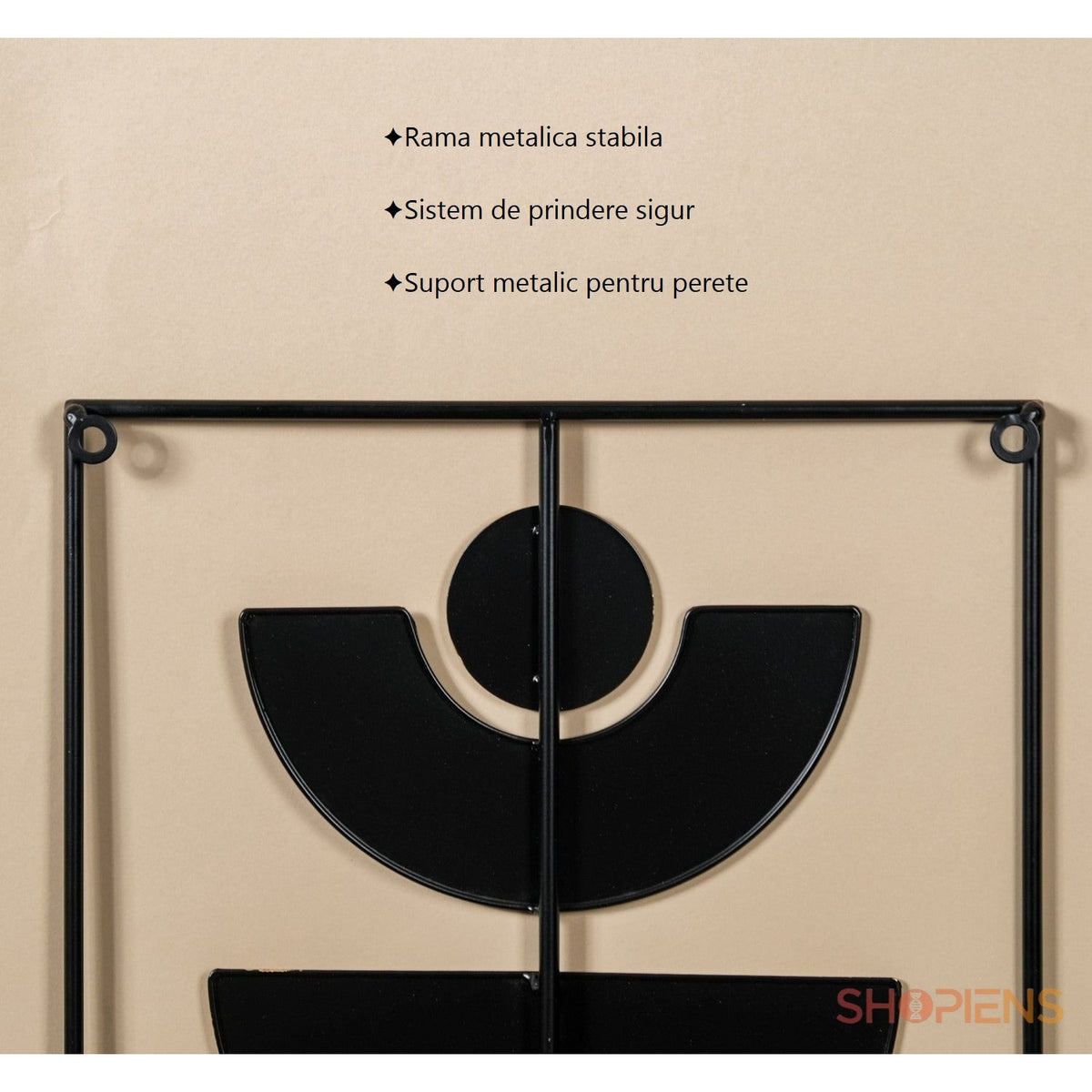 Decorațiune metalică de perete cu semicercuri negru și auriu, 40x60 cm Shopiens – detaliu sistem de prindere pe perete