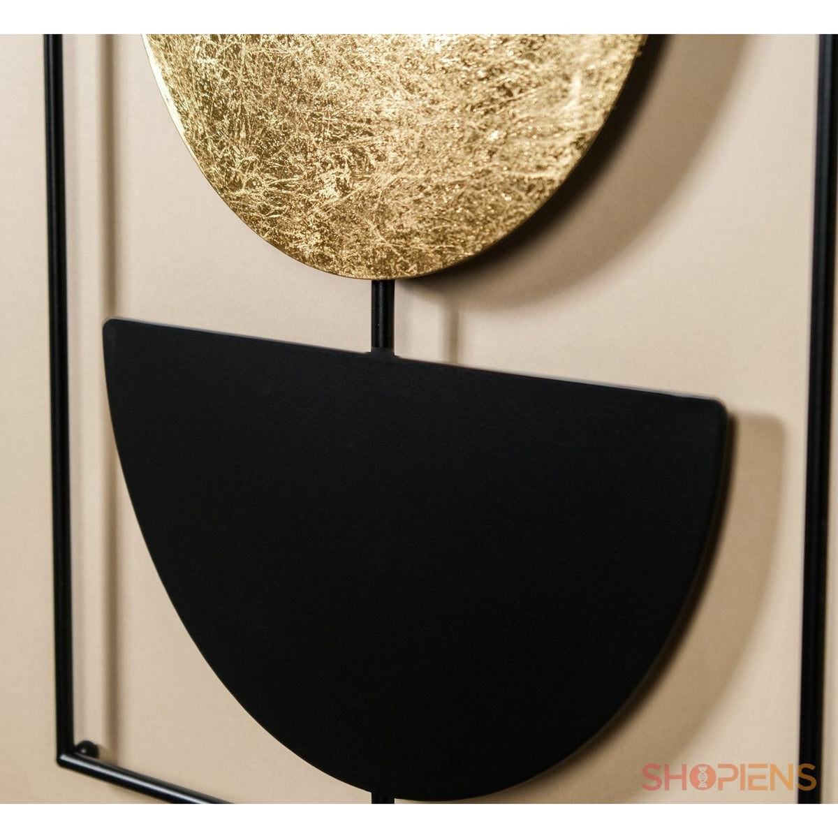 Decorațiune metalică de perete cu semicercuri negru și auriu, 40x60 cm Shopiens – detaliu semicercuri negru și auriu