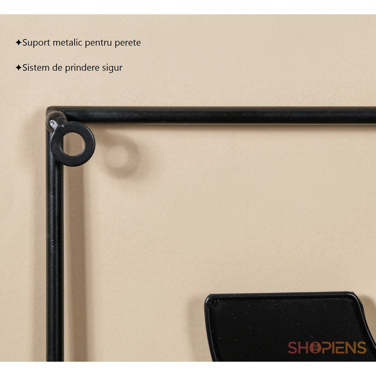Decorațiune metalică de perete cu semicercuri negru și auriu, 40x60 cm Shopiens – detaliu ramă metalică neagră