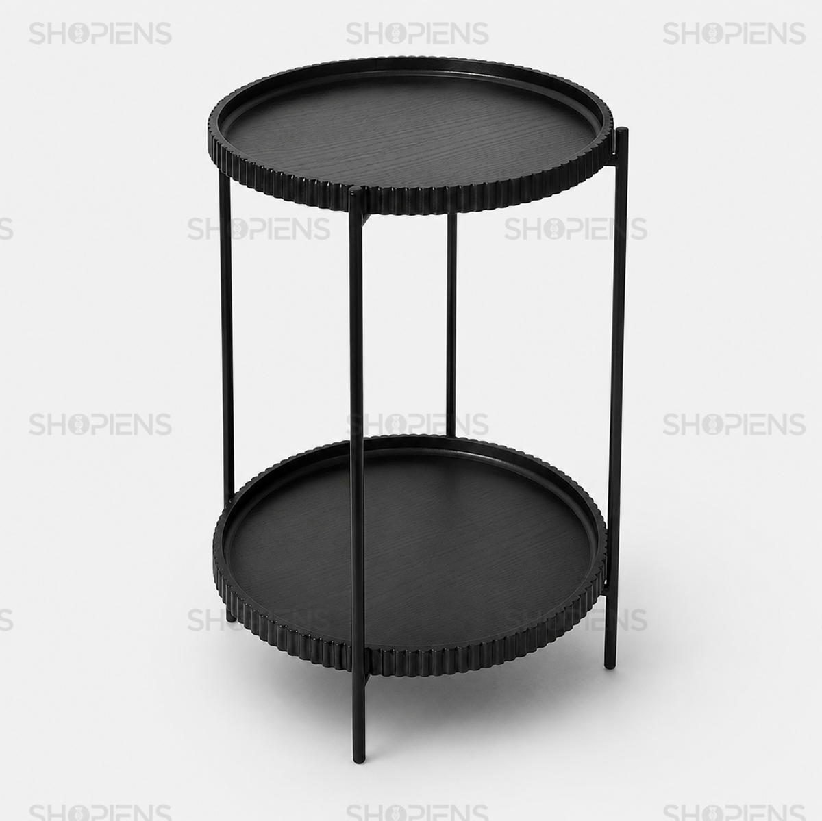 Masuta auxiliara cu 2 niveluri, negru, diametru 42cm, inaltime 52cm