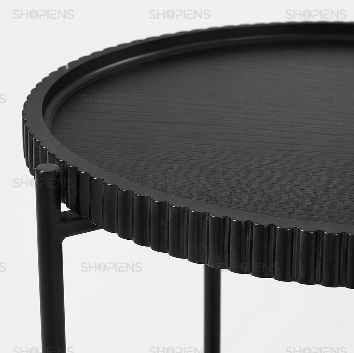 Masuta auxiliara cu 2 niveluri, negru, diametru 42cm, inaltime 52cm