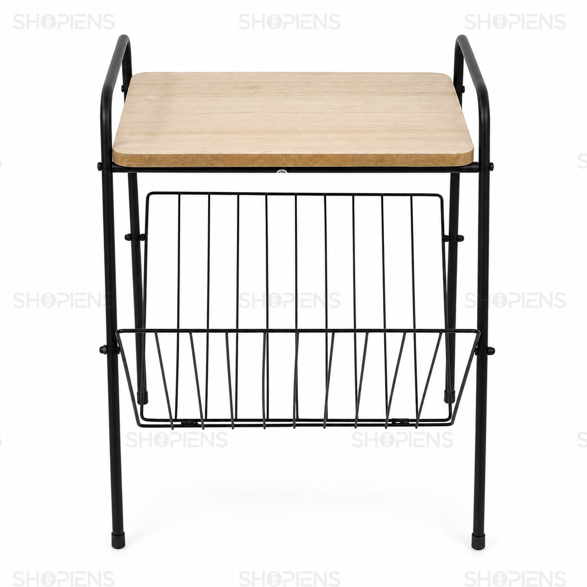 Masuta auxiliara cu raft pentru carti, lemn si negru, 36cm x 29cm x 46cm