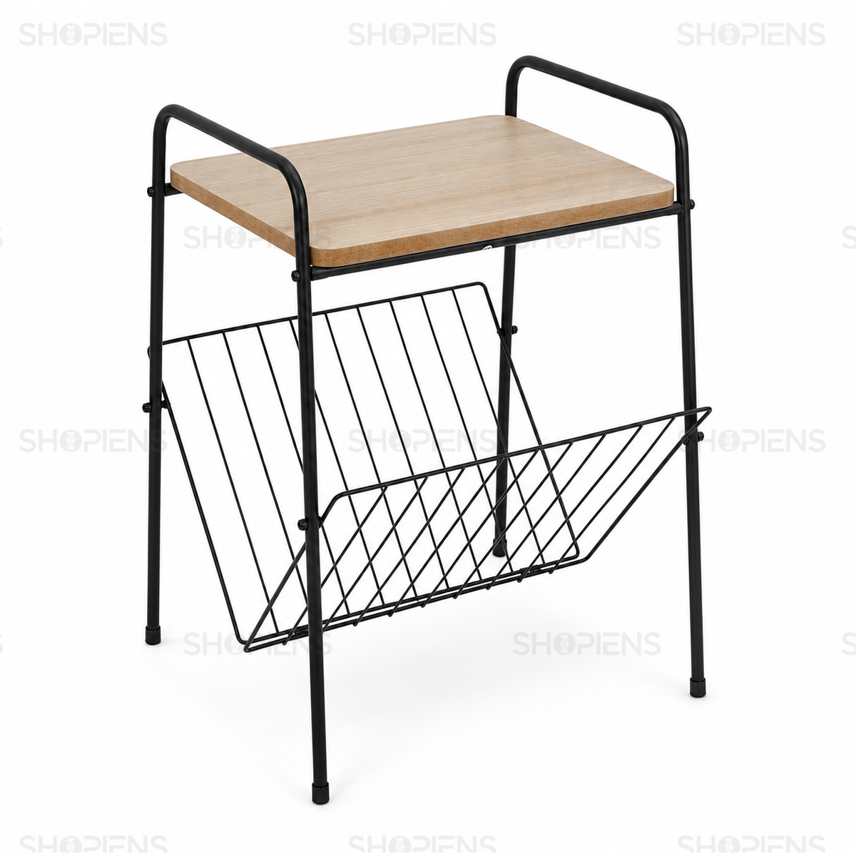 Masuta auxiliara cu raft pentru carti, lemn si negru, 36cm x 29cm x 46cm