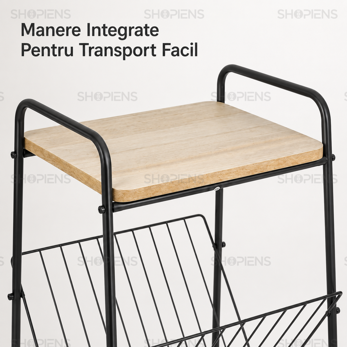 Masuta auxiliara cu raft pentru carti, lemn si negru, 36cm x 29cm x 46cm