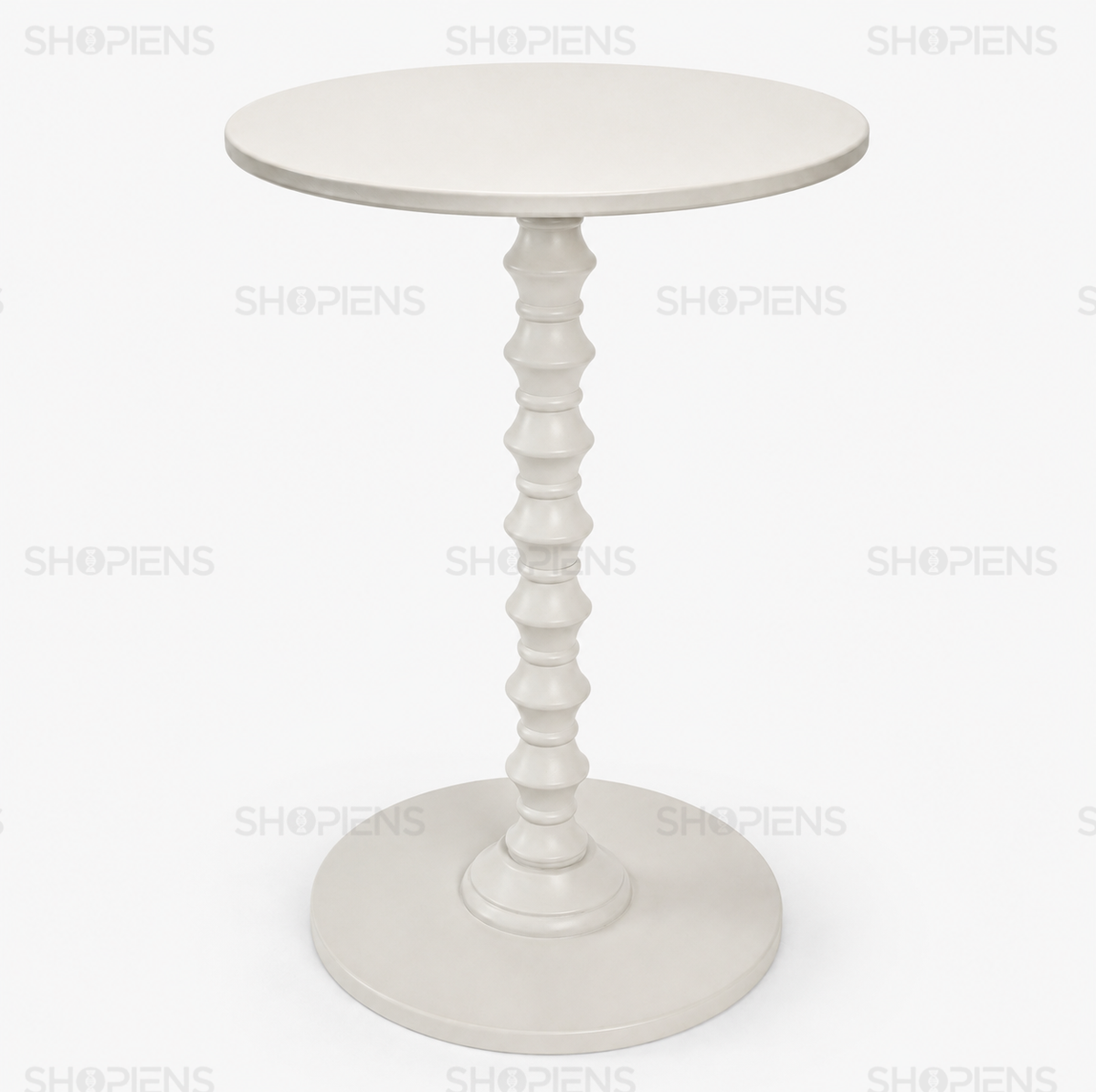 Masuta auxiliara rotunda cu picior central, off white, diametru 35cm, inaltime 50cm