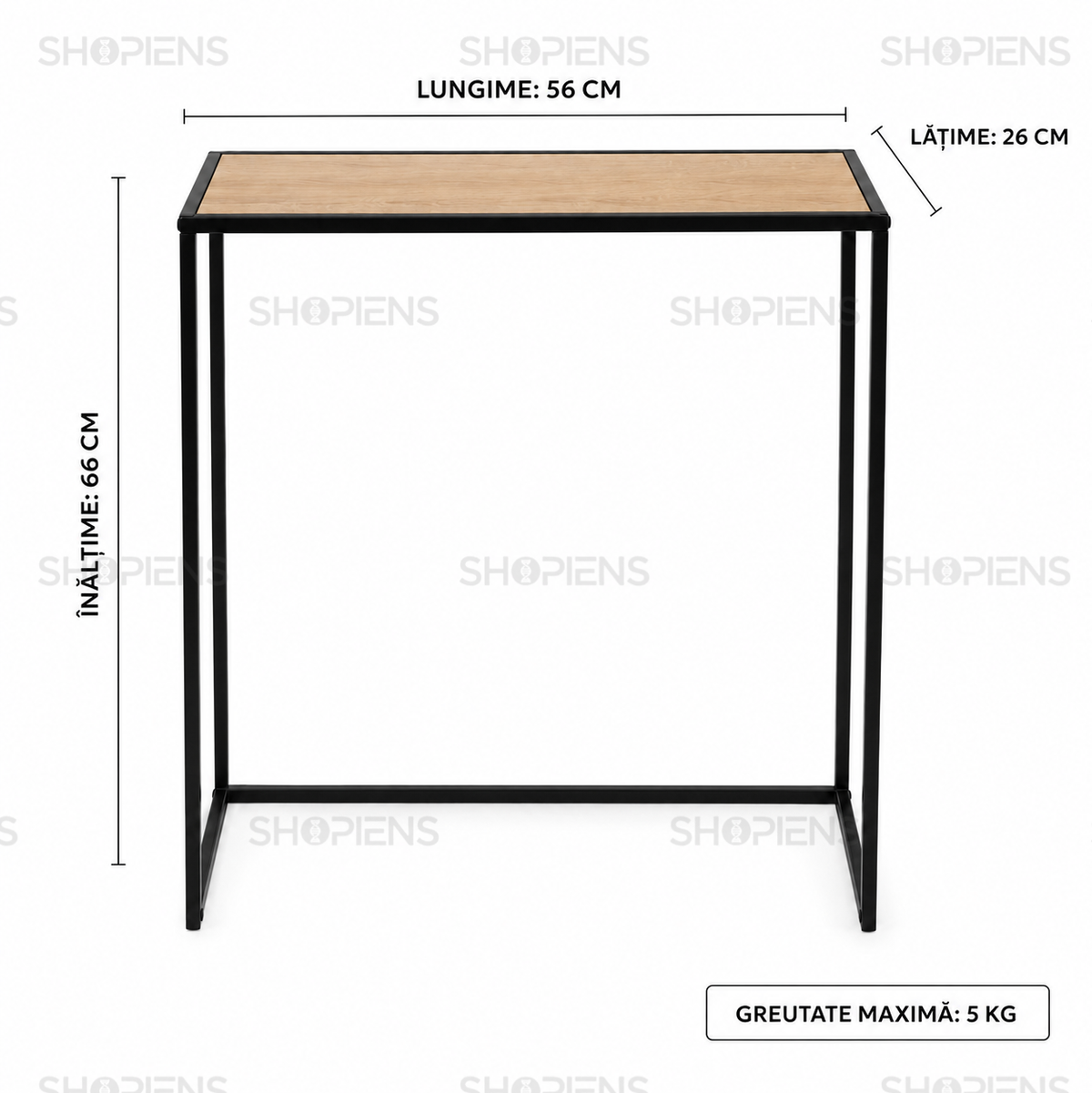 Masuta ingusta pentru canapea, lemn maro si negru, 56cm x 26cm x 66cm