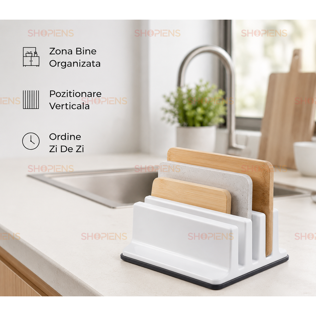 Organizator alb pentru tocatoare de bucatarie, 4 compartimente