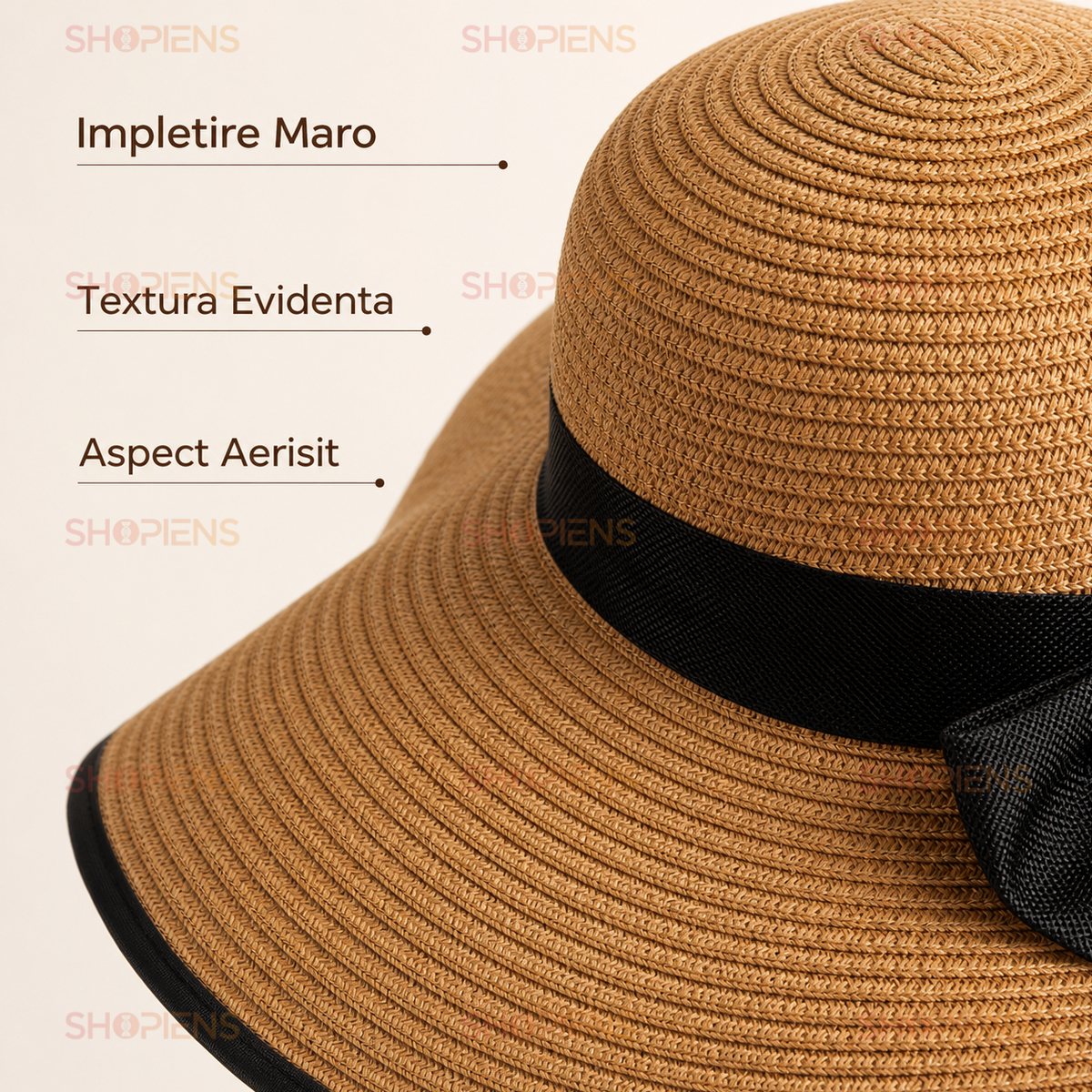 Palarie Maro Tan Cu Panglica Neagra Funda Laterala Si Margine Contrastanta