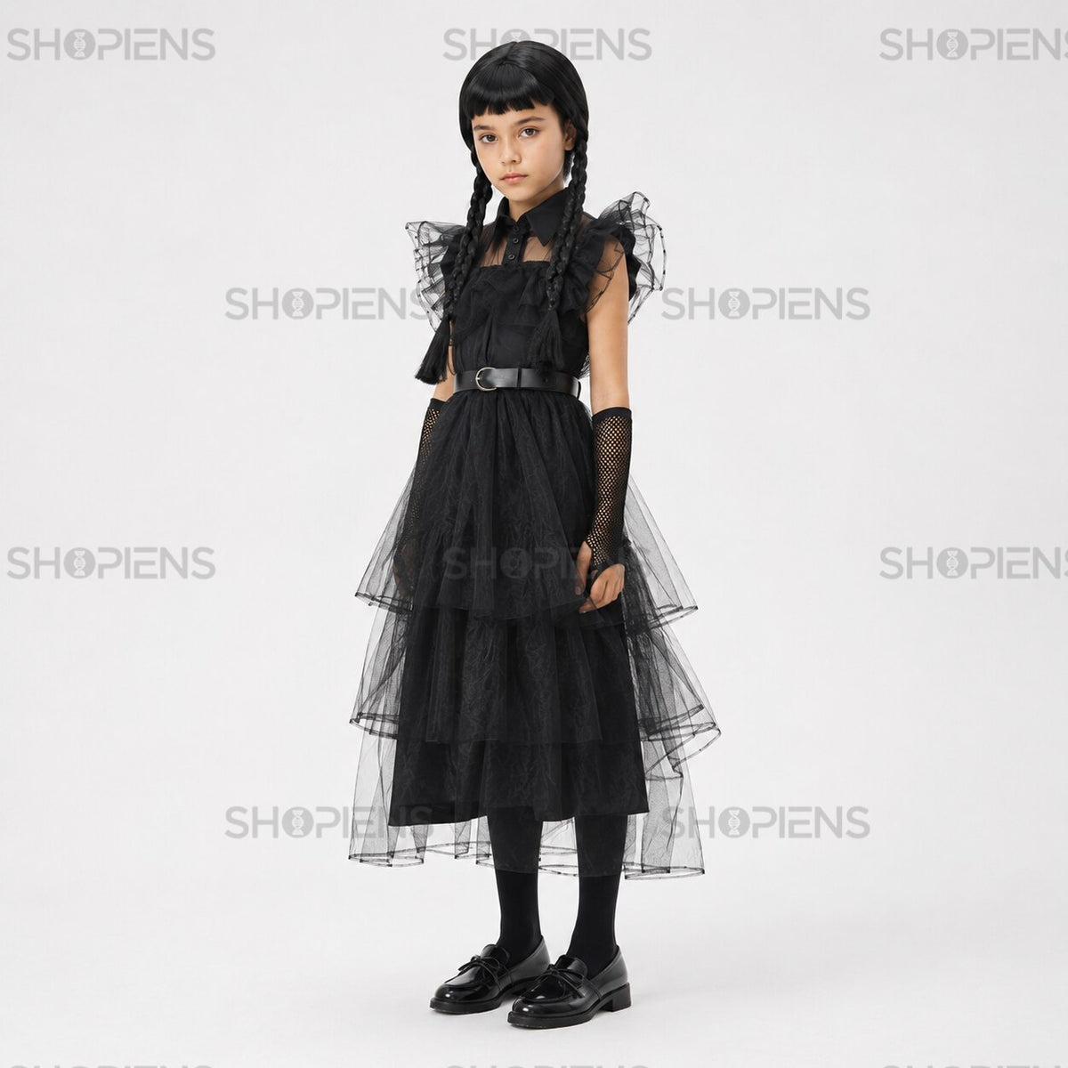 Costum Gothic negru pentru fete, 12 ani, cu rochie din tul și accesorii – imagine 2