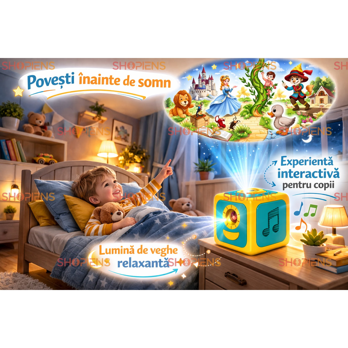Proiector povești copii cu imagini pe perete sau tavan