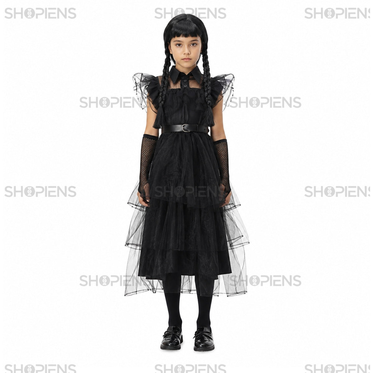 Costum Gothic negru pentru fete, 12 ani, cu rochie din tul și accesorii – imagine 3