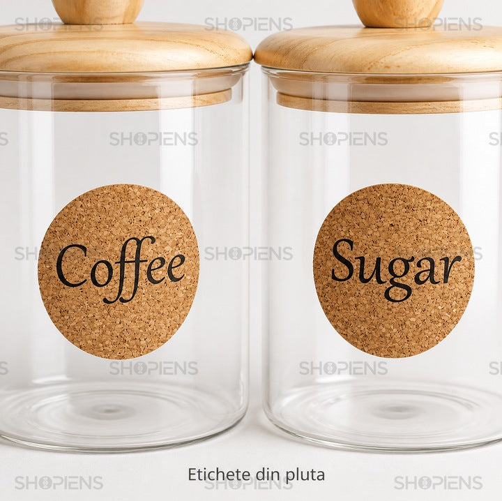 Set 2 borcane cafea si zahar din sticla transparenta, 700 ml, Shopiens