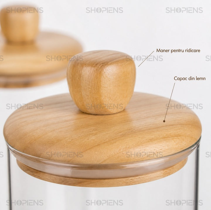 Set 2 borcane cafea si zahar din sticla transparenta, 700 ml, Shopiens