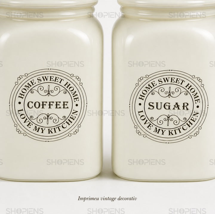 Set 2 borcane cafea si zahar din sticla ecru, 0.9 L, Shopiens