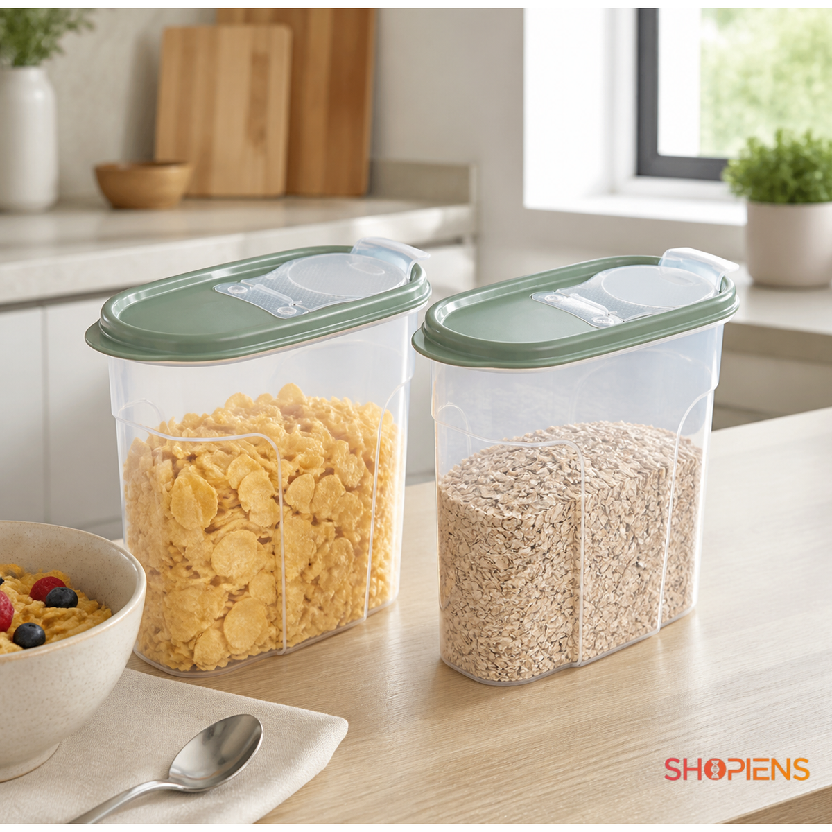 Set 2 recipiente depozitare alimente, inalte pentru alimente uscate, 1.7l, plastic