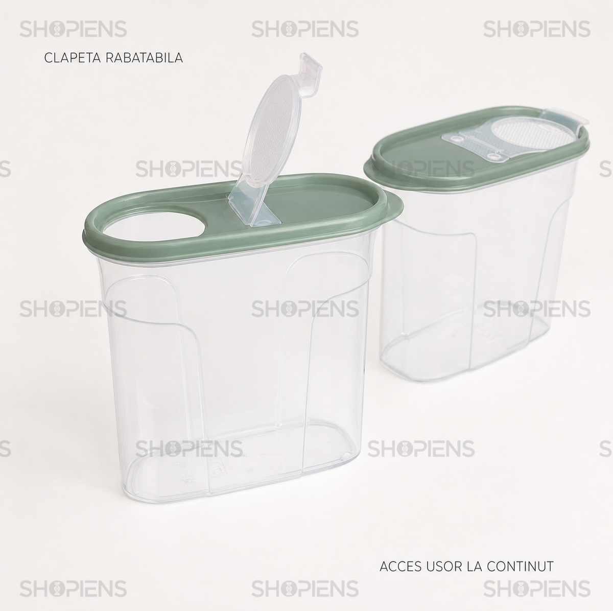 Set 2 recipiente depozitare alimente, inalte pentru alimente uscate, 1.7l, plastic