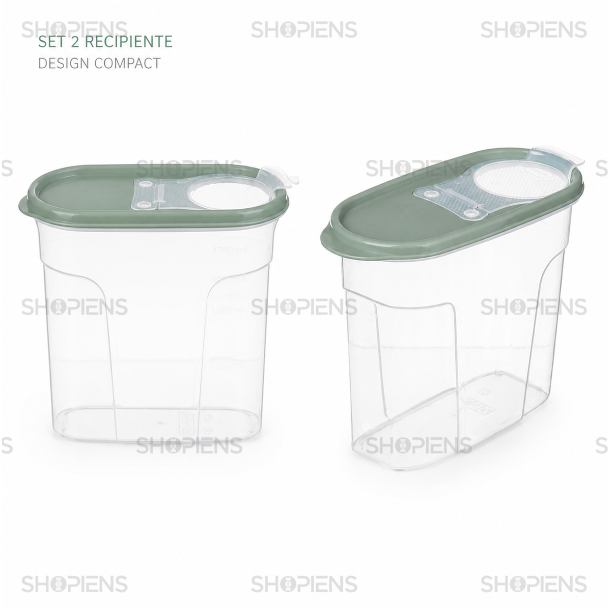 Set 2 recipiente depozitare alimente, inalte pentru alimente uscate, 1.7l, plastic