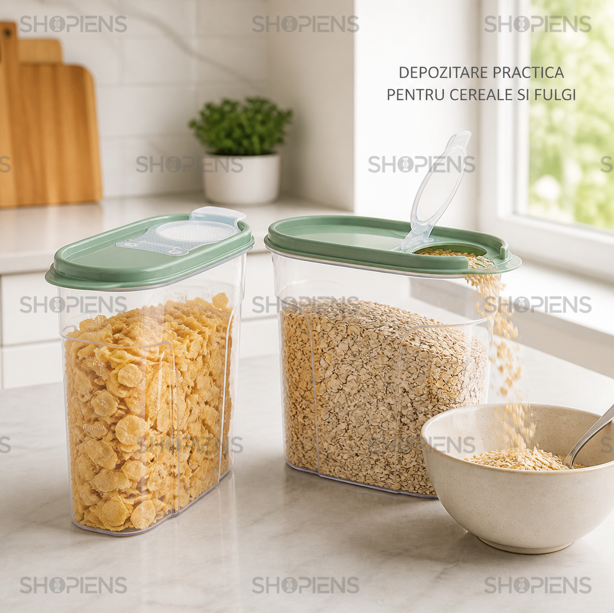 Set 2 recipiente depozitare alimente, inalte pentru alimente uscate, 1.7l, plastic