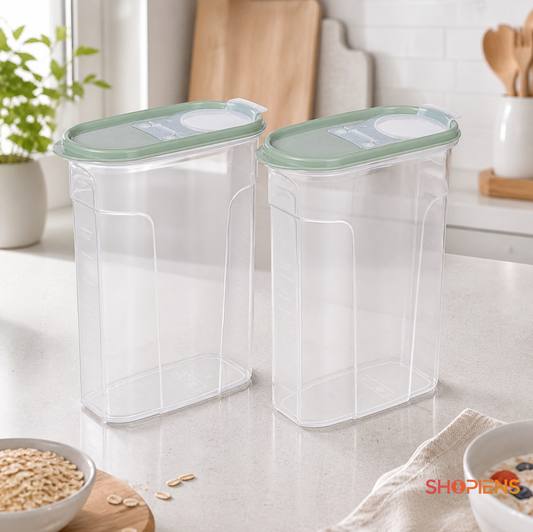 Set 2 recipiente depozitare alimente, inalte pentru alimente uscate, 2.4l, plastic