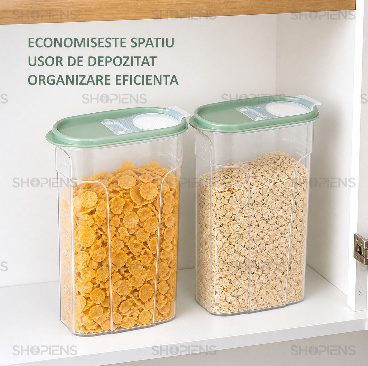 Set 2 recipiente depozitare alimente, inalte pentru alimente uscate, 2.4l, plastic