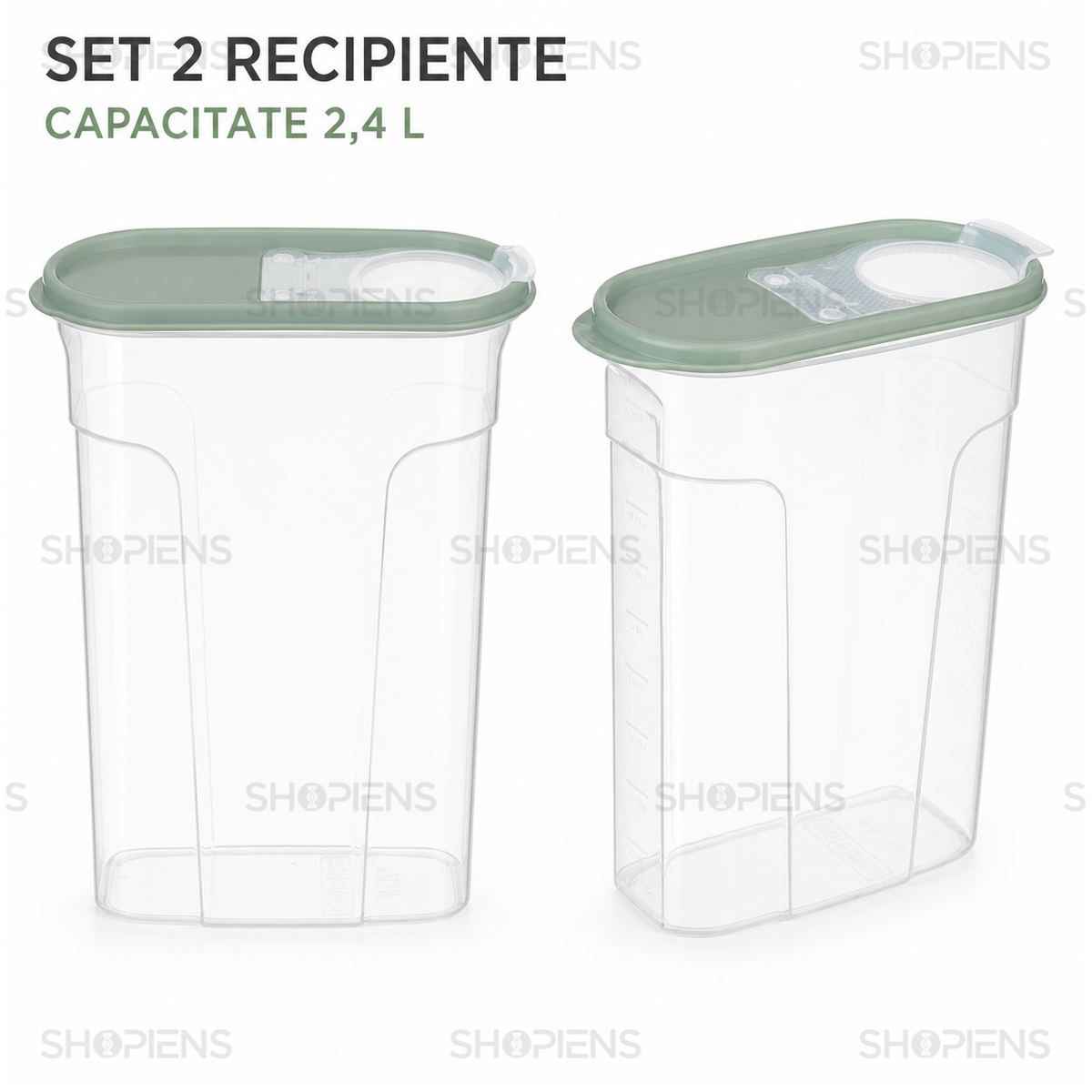 Set 2 recipiente depozitare alimente, inalte pentru alimente uscate, 2.4l, plastic