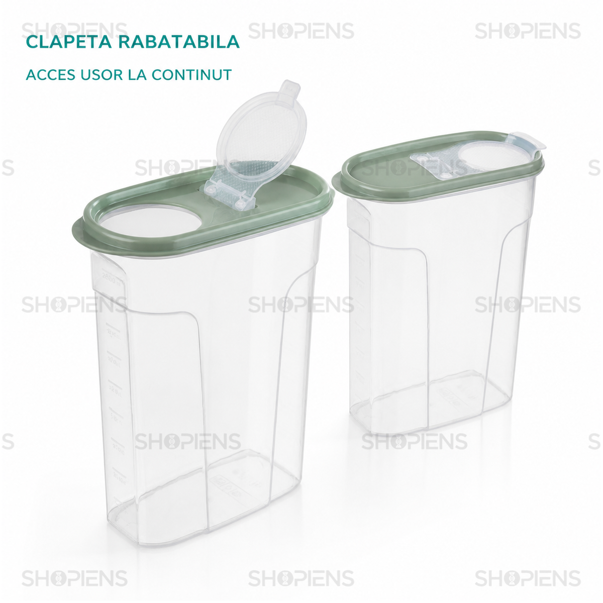 Set 2 recipiente depozitare alimente, inalte pentru alimente uscate, 2.4l, plastic