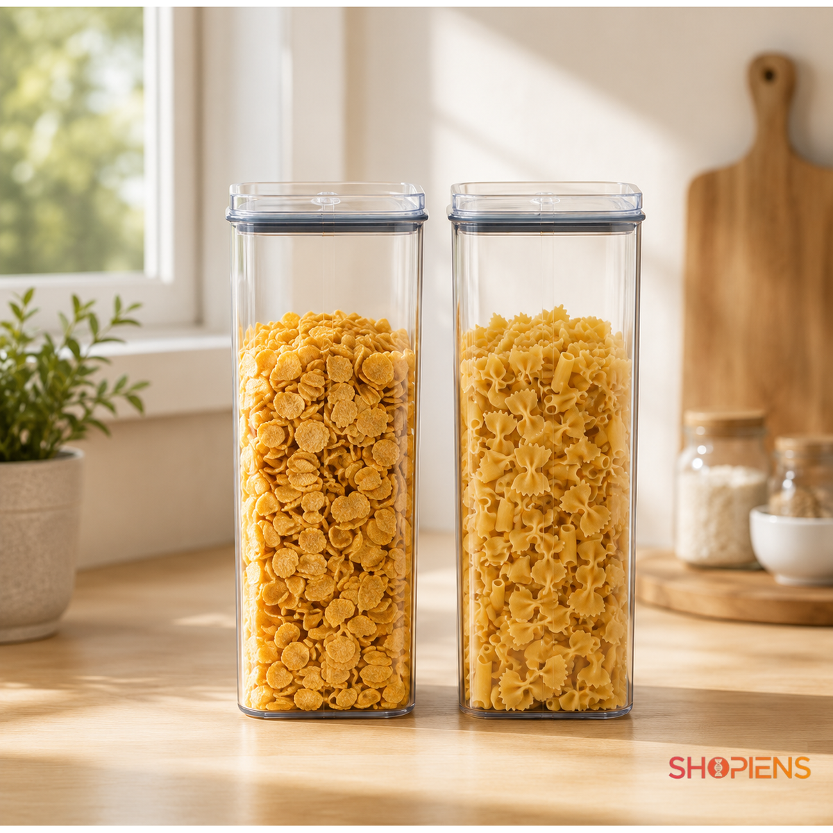 Set 2 recipiente depozitare alimente, inalte pentru alimente uscate, 2l, plastic