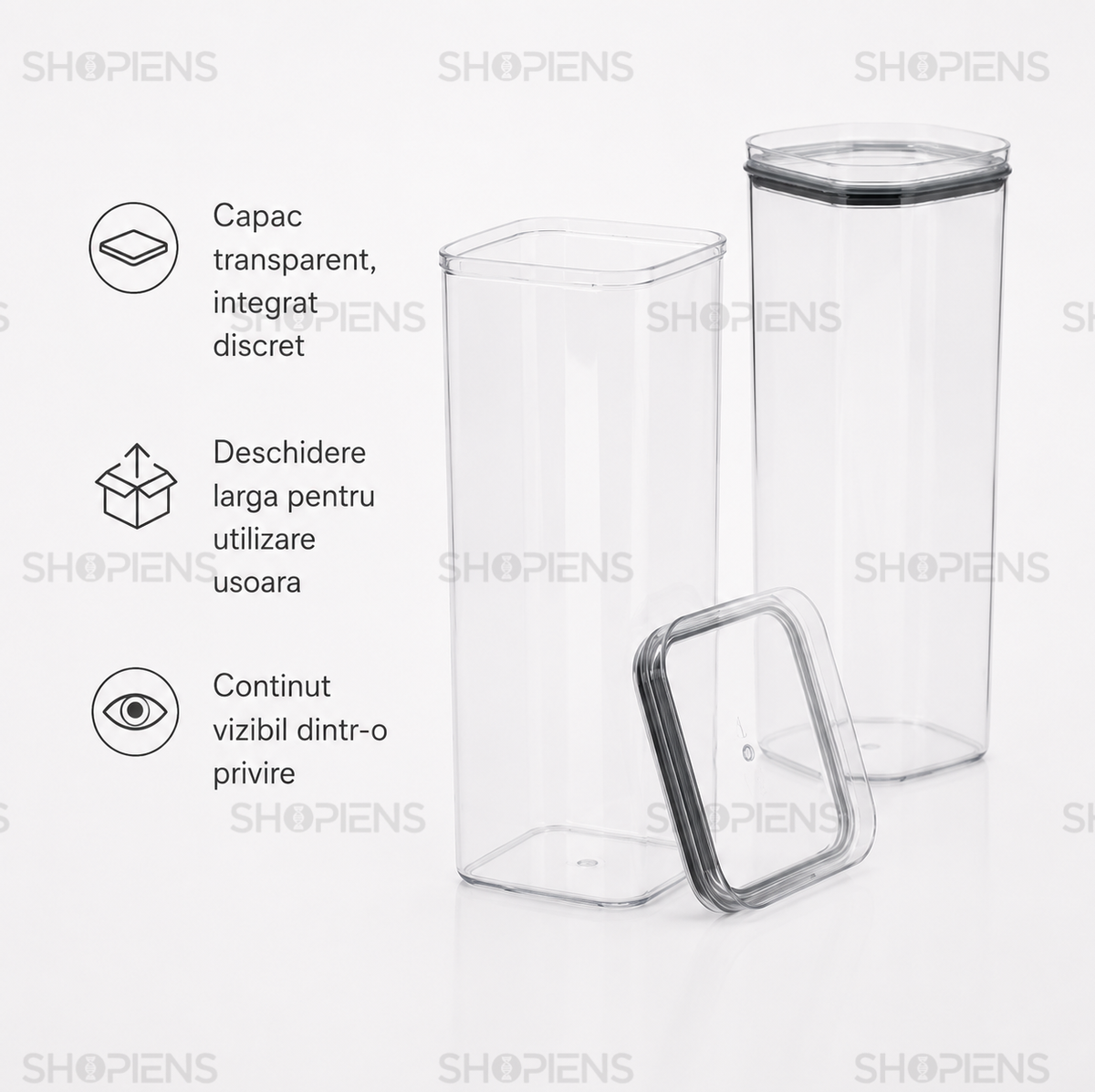 Set 2 recipiente depozitare alimente, inalte pentru alimente uscate, 2l, plastic