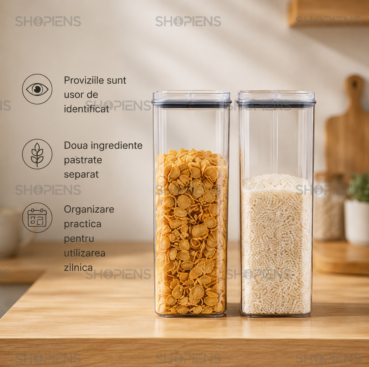 Set 2 recipiente depozitare alimente, inalte pentru alimente uscate, 2l, plastic