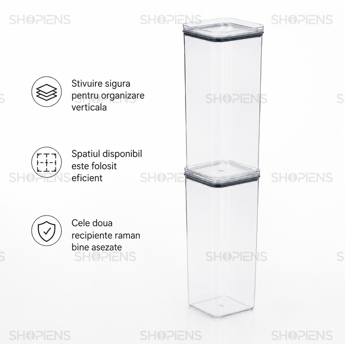 Set 2 recipiente depozitare alimente, inalte pentru alimente uscate, 2l, plastic