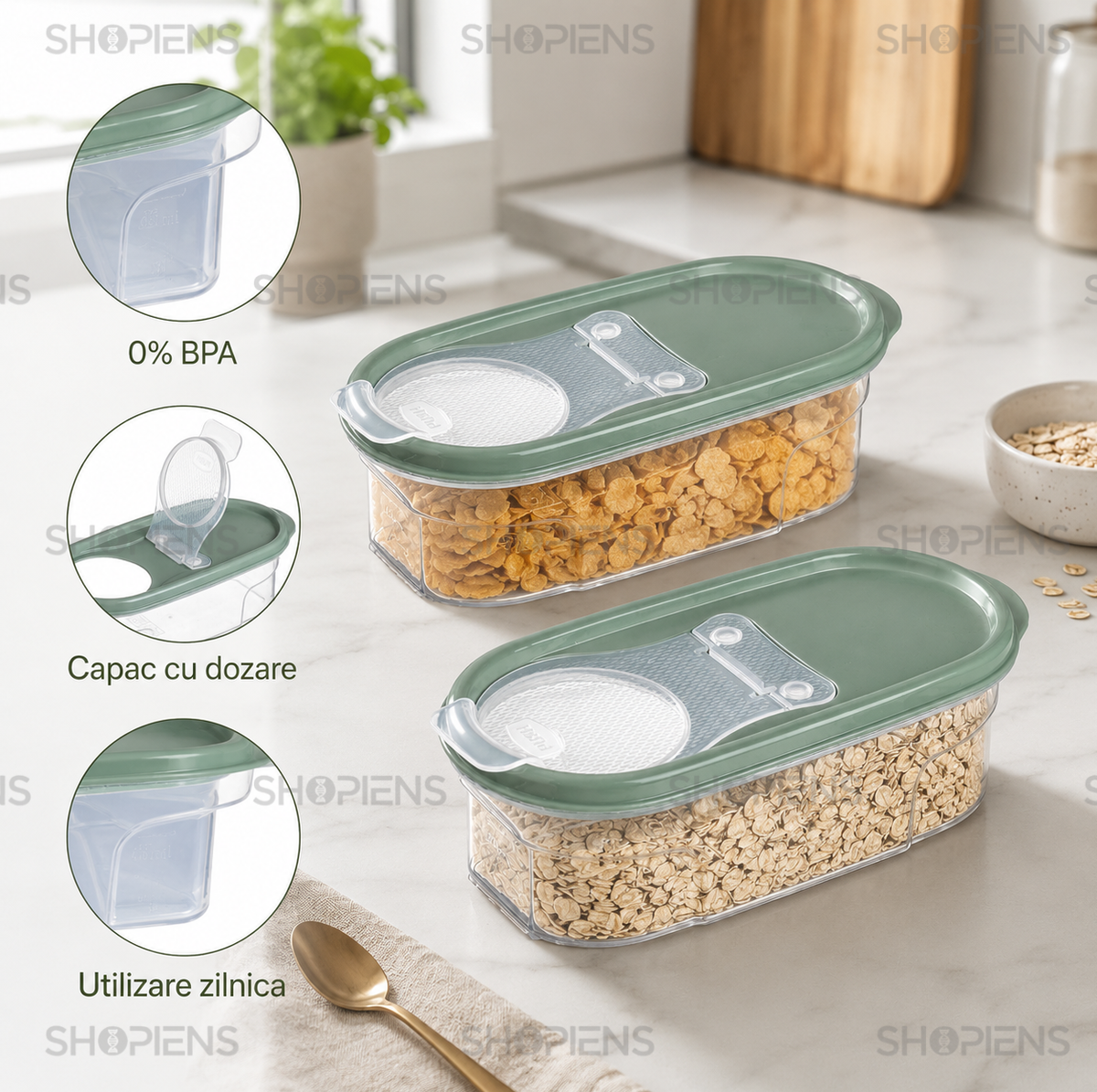Set 2 recipiente depozitare alimente, pentru camara, 0.6l, plastic