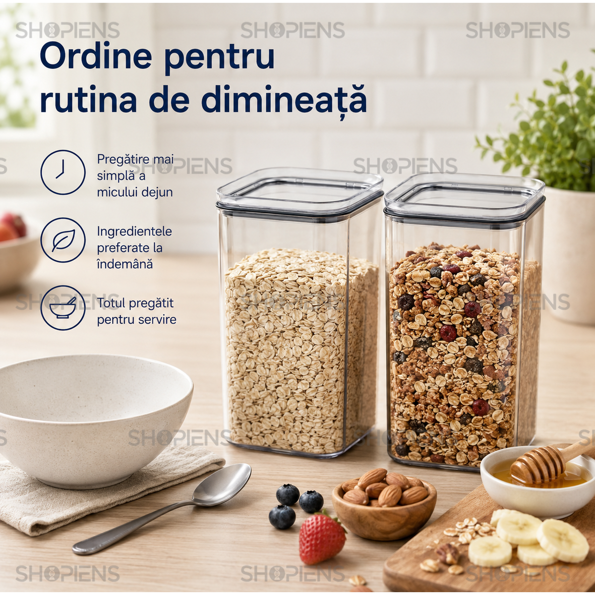 Set 2 recipiente depozitare alimente, pentru camara, 1.5l, plastic