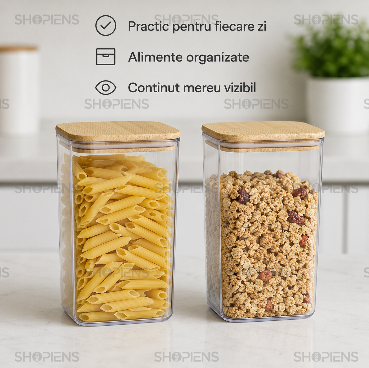 Set 2 recipiente depozitare alimente, pentru camara, 1.5l, plastic