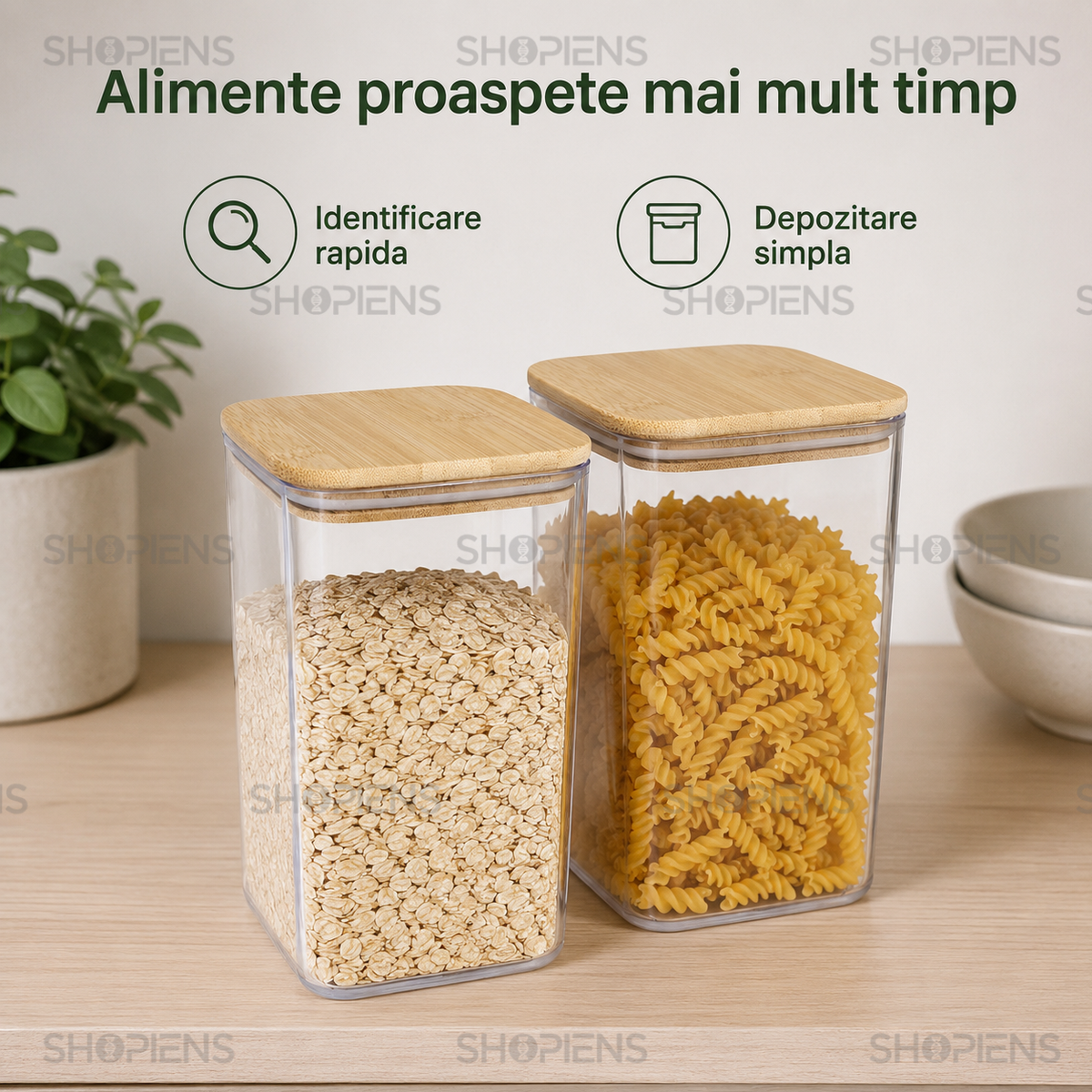 Set 2 recipiente depozitare alimente, pentru camara, 1.5l, plastic