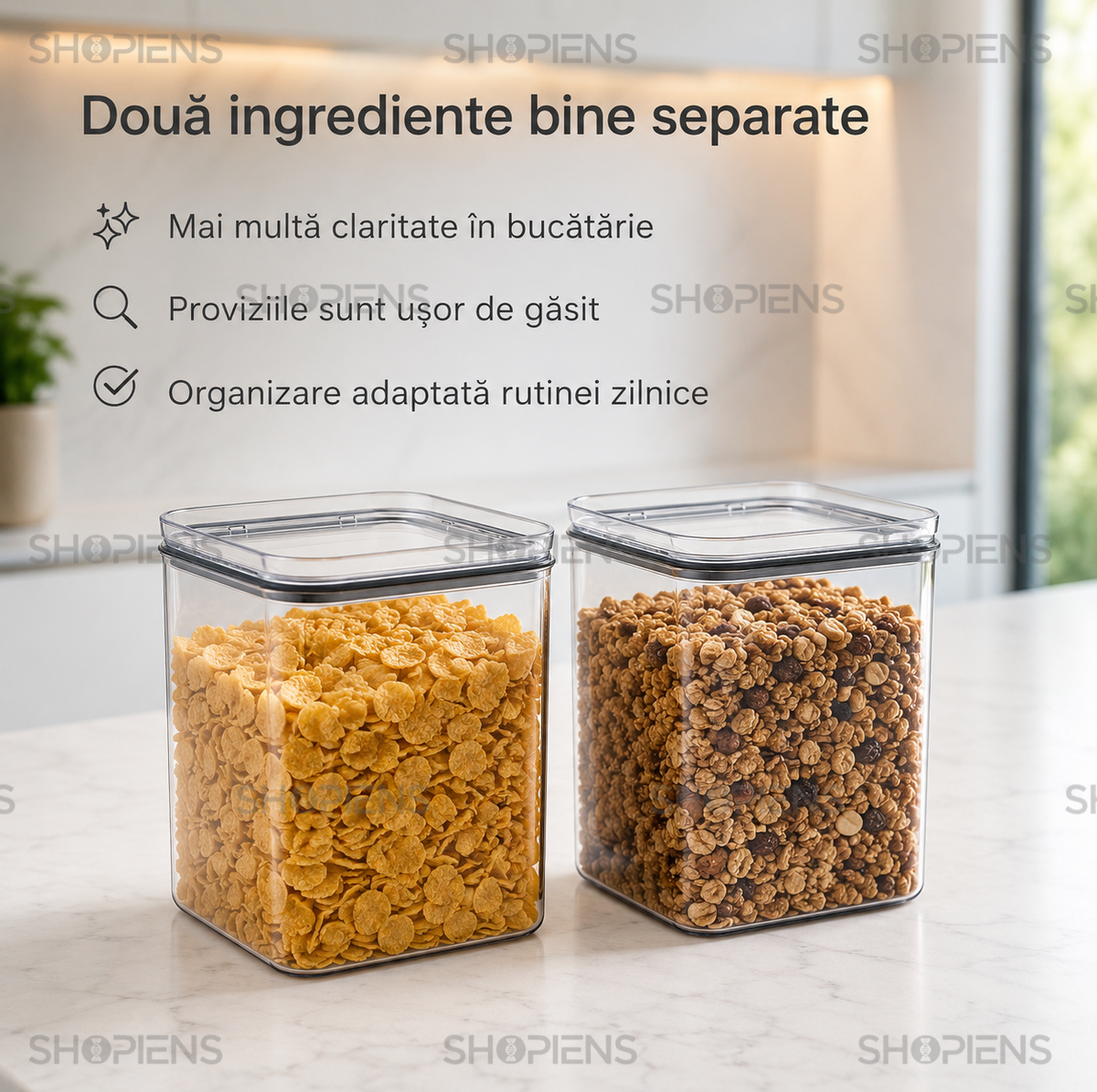 Set 2 recipiente depozitare alimente, pentru camara, 1l, plastic