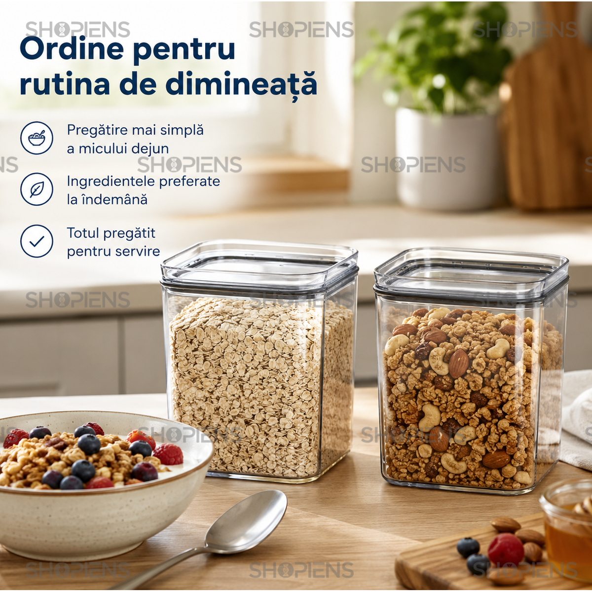 Set 2 recipiente depozitare alimente, pentru camara, 1l, plastic