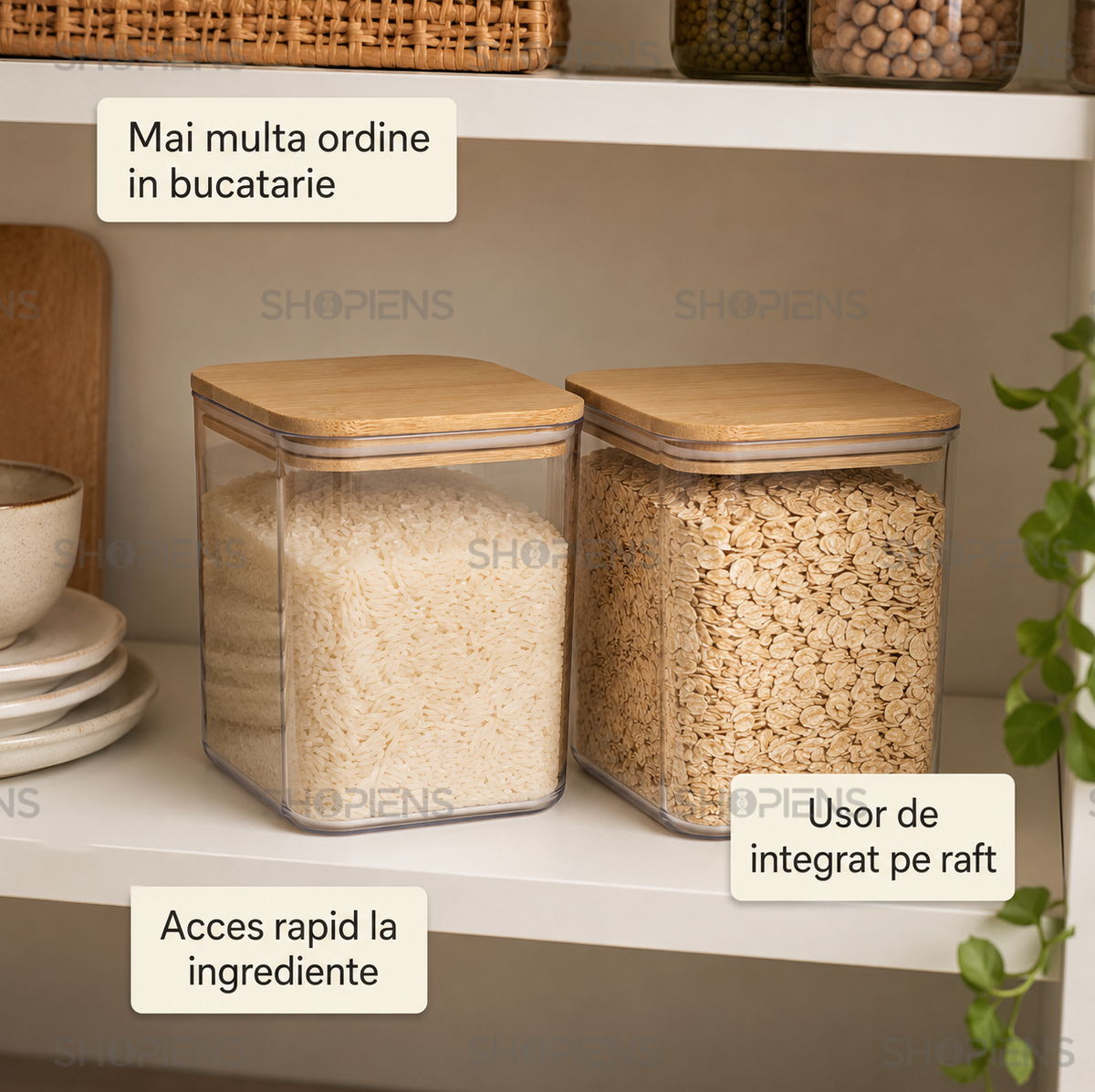 Set 2 recipiente depozitare alimente, pentru camara, 1l, plastic