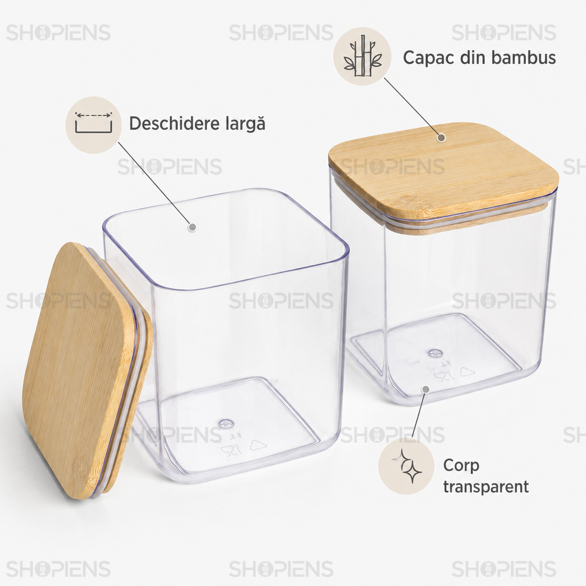 Set 2 recipiente depozitare alimente, pentru camara, 1l, plastic