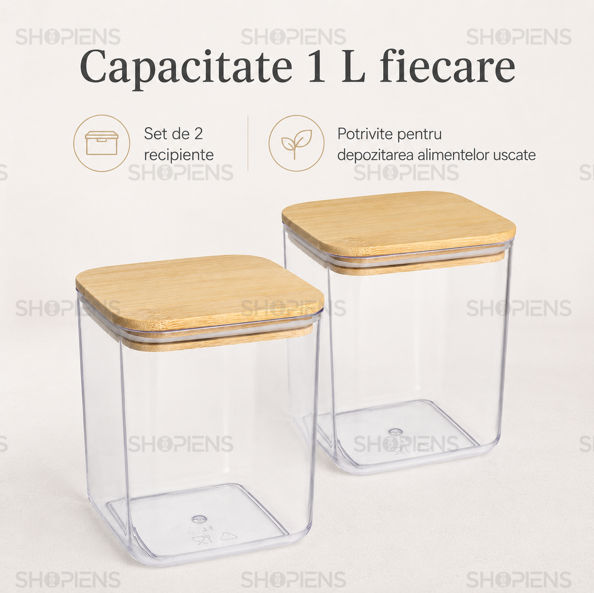 Set 2 recipiente depozitare alimente, pentru camara, 1l, plastic