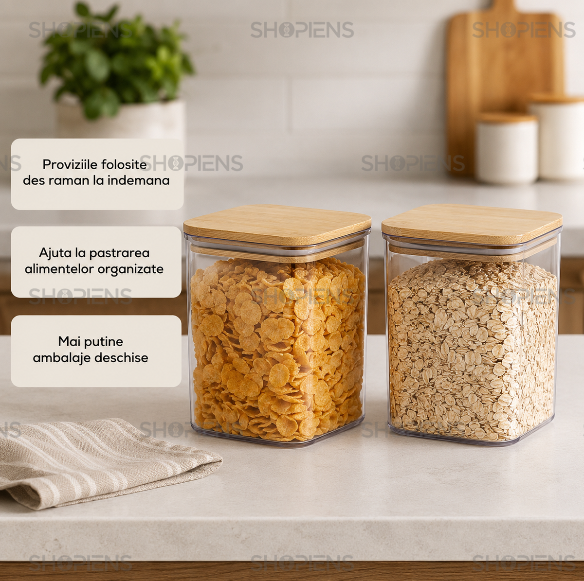 Set 2 recipiente depozitare alimente, pentru camara, 1l, plastic