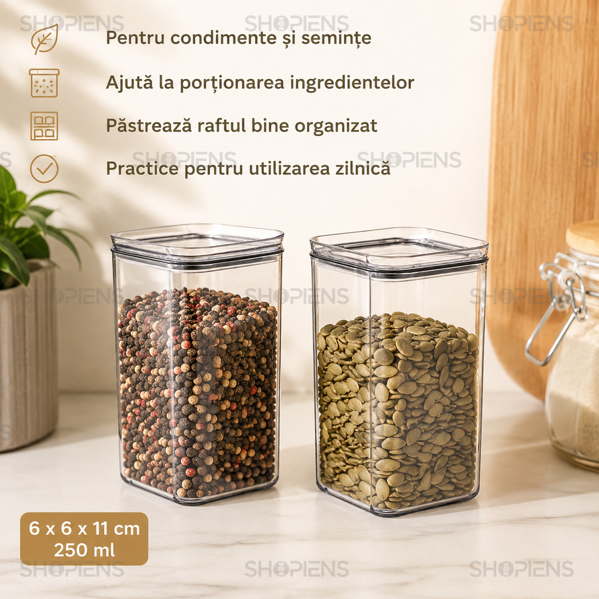 Set 2 recipiente depozitare alimente, pentru camara, 250ml, plastic