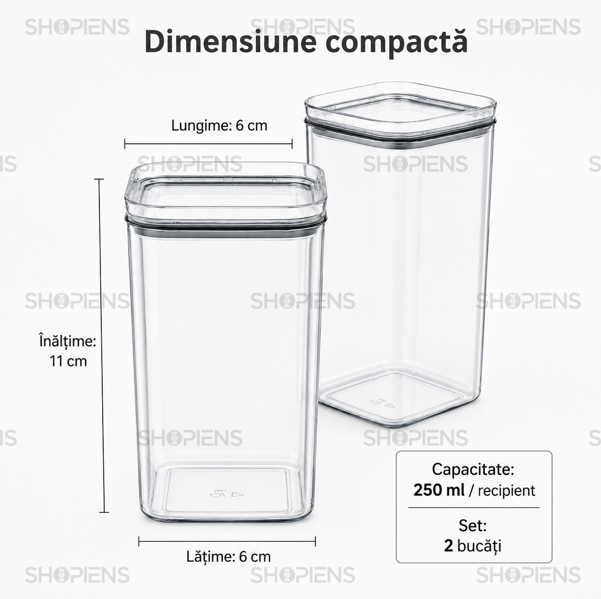 Set 2 recipiente depozitare alimente, pentru camara, 250ml, plastic