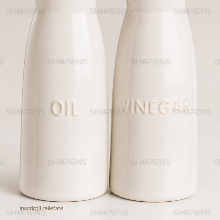 Set 2 recipiente ulei si otet din ceramica bej, 240 ml, Shopiens