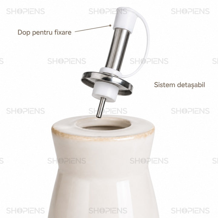 Set 2 recipiente ulei si otet din ceramica bej, 240 ml, Shopiens