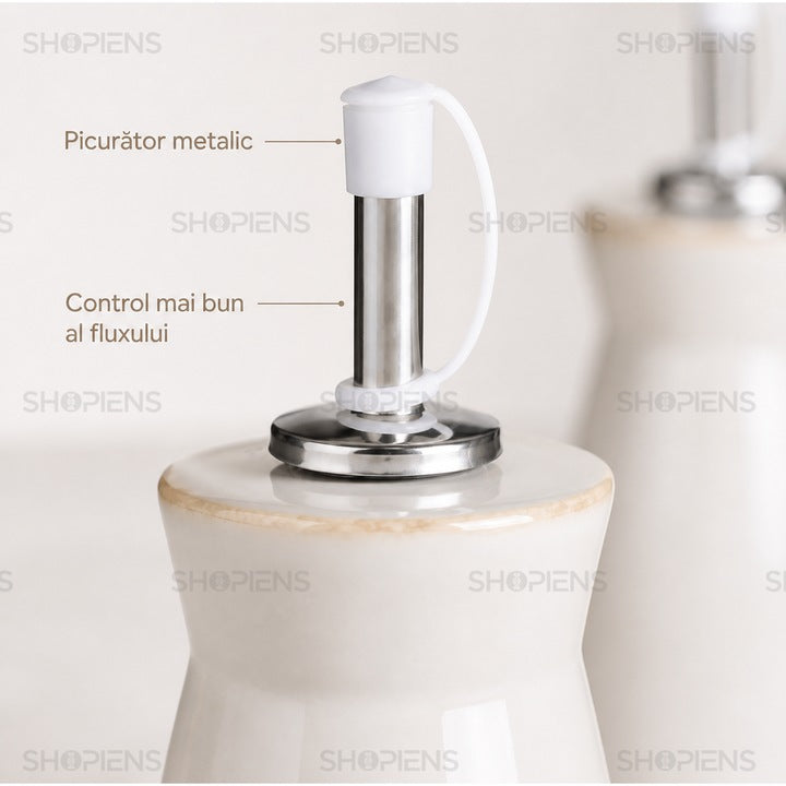Set 2 recipiente ulei si otet din ceramica bej, 240 ml, Shopiens