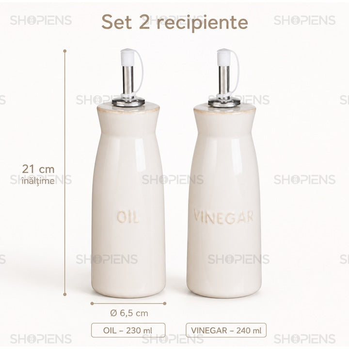 Set 2 recipiente ulei si otet din ceramica bej, 240 ml, Shopiens