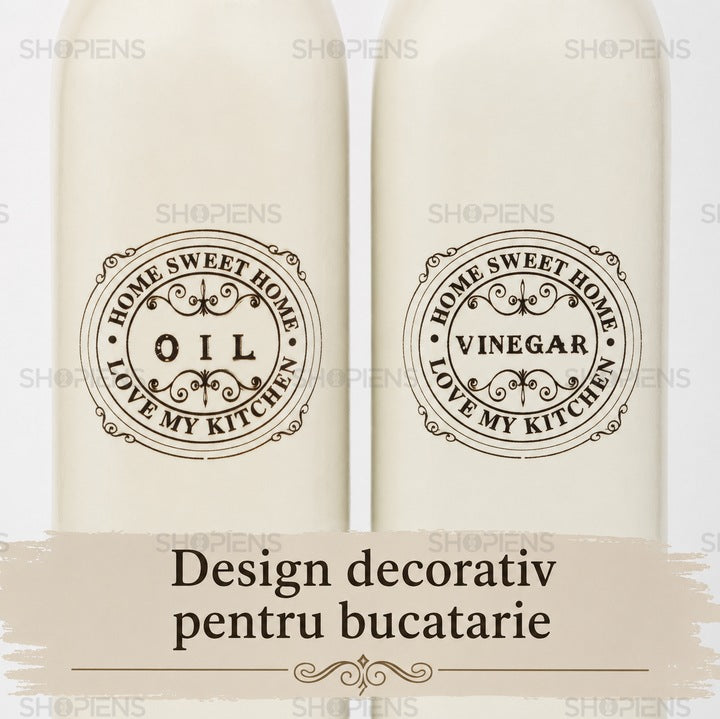 Set 2 recipiente ulei si otet din sticla, 275 ml, alb retro, Shopiens