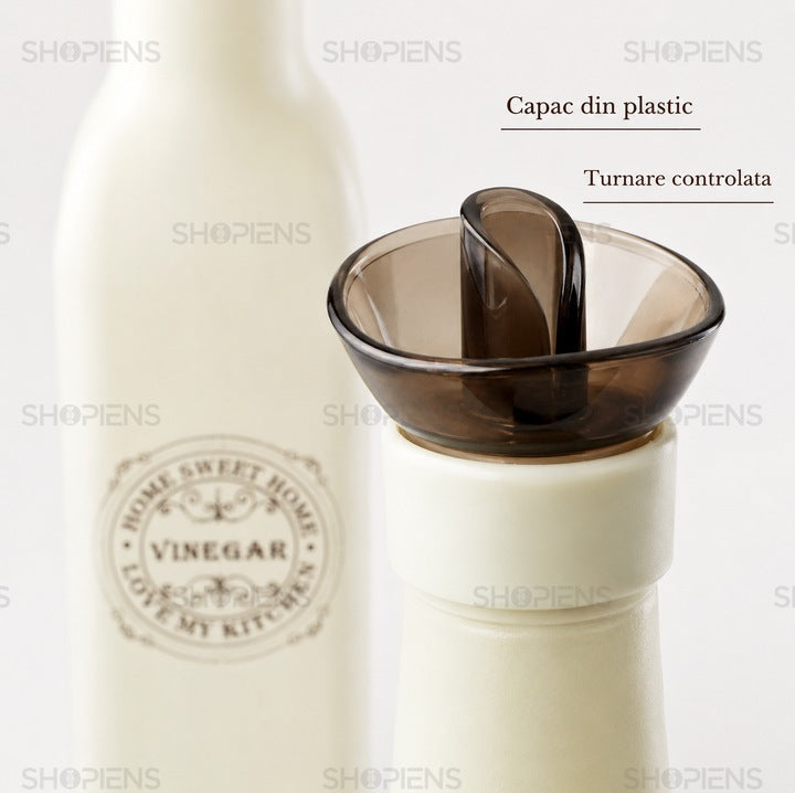 Set 2 recipiente ulei si otet din sticla, 275 ml, alb retro, Shopiens